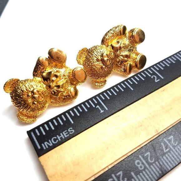 Vintage Teddy Bear Clip Gold Tone Earrings, 1 1/8 Inches - Picture 7 of 9